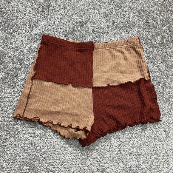 Shein Knit Shorts Womens Medium W26 Brown Elastic Waist High Rise Stretch Casual - Picture 1 of 11